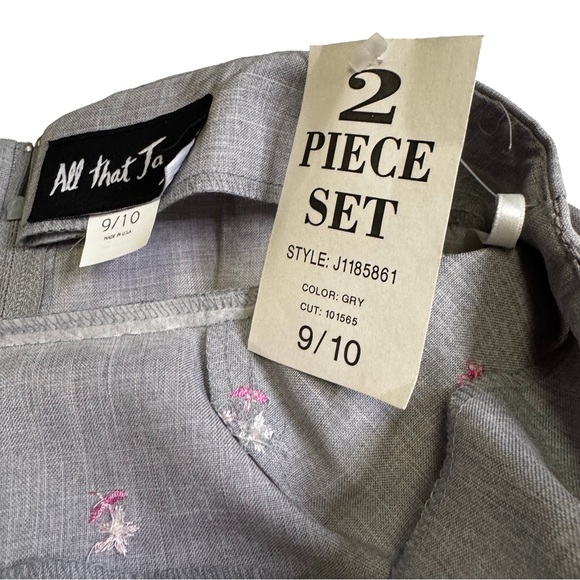 All That Jazz Gray 2 Piece Dress Set Size 9/10 Floral Embroidery on Dress NWT - Picture 12 of 17